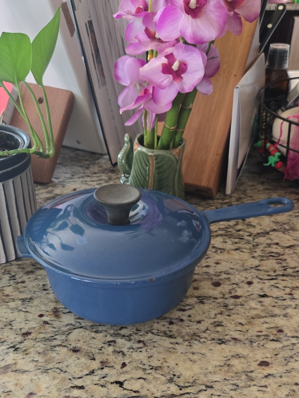 Vintage Le Creuset #18 Blue Enameled Cast Iron Saucepan & Lid – Made in France